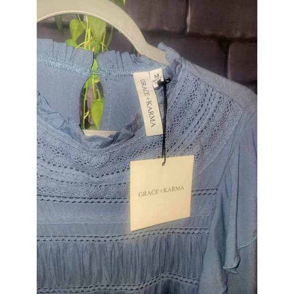 NWT Grace And Karma Cottage Core Cornflower Blue Lace and Ruffle Longs Sleeved B - Picture 4 of 6